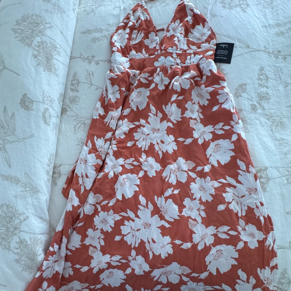 Lulu's White and Brown Halter Maxi Sundress